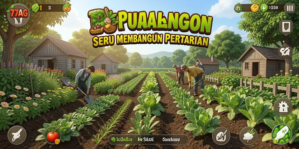 Tangkapan layar gameplay 77AG yang menunjukkan aktivitas pertanian yang menarik.