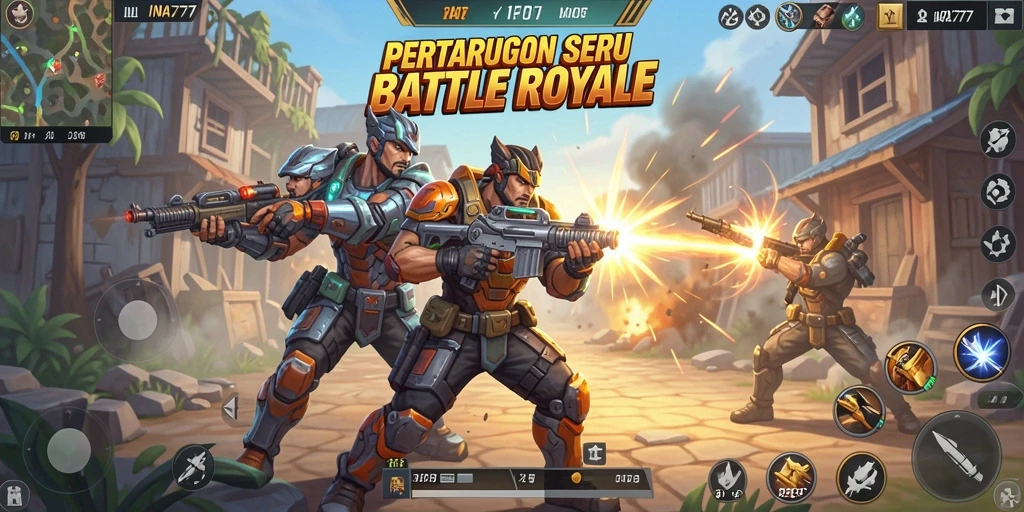Screenshot gameplay INA777 menampilkan aksi seru dalam pertarungan Battle Royale.