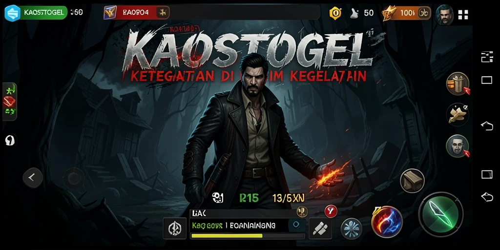 Tangkapan layar gameplay KAOSTOGEL menampilkan suasana mencekam dan karakter yang menyeramkan.