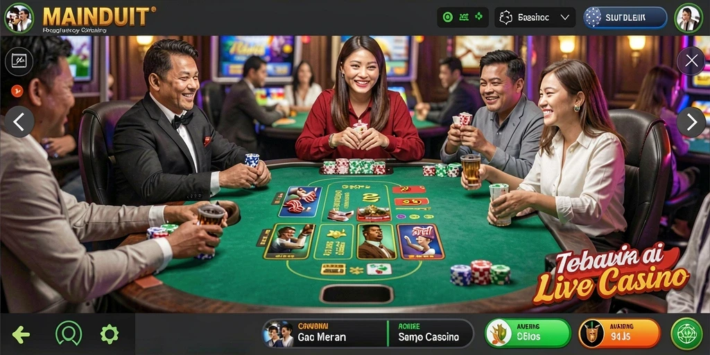 Screenshot gameplay MAINDUIT yang menampilkan dealer dan interaksi langsung.
