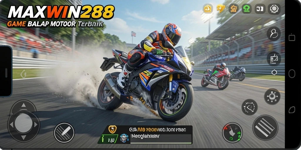 Tampilan gameplay seru dari MAXWIN288 dengan balapan motor yang mendebarkan.