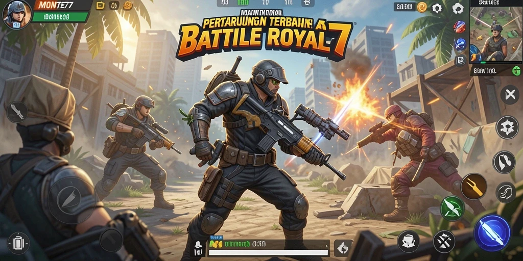 Gameplay seru MONTE77 dalam pertarungan Battle Royale.
