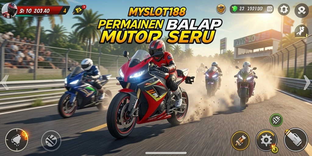 Gameplay mendebarkan dari MYSLOT188 dengan balapan motor yang intens.