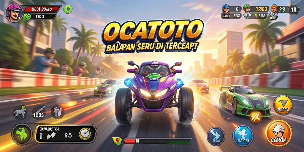 Tangkapan layar OCATOTO menampilkan aksi balapan yang mendebarkan.
