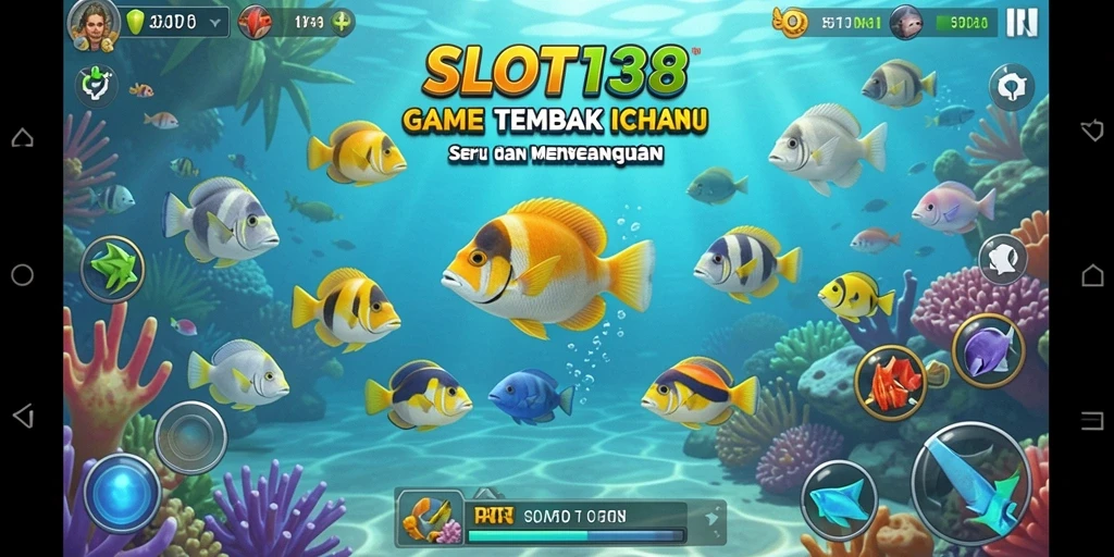 Tampilan gameplay SLOT138 menembak ikan yang cerah dan dinamis.