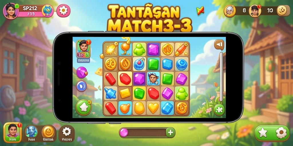 Screenshot utama SP212 menampilkan aksi Match-3 yang memukau.